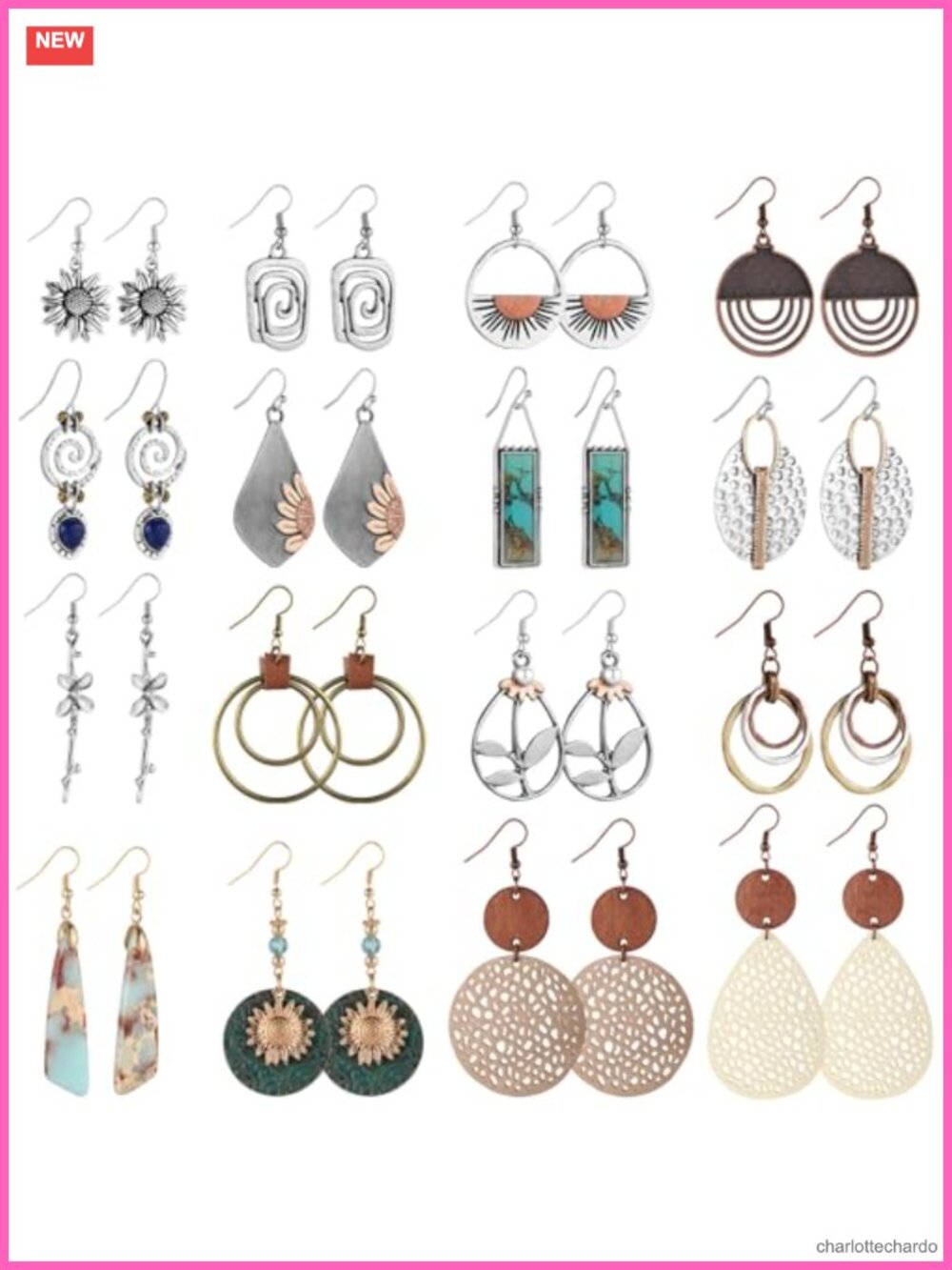 16 Pairs Boho Dangle Earrings for Women - Vintage Hook Earrings Set
